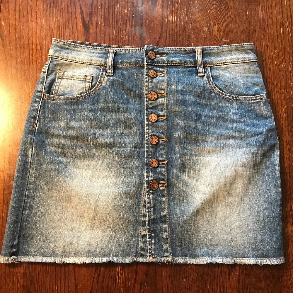Button up short denim skirt